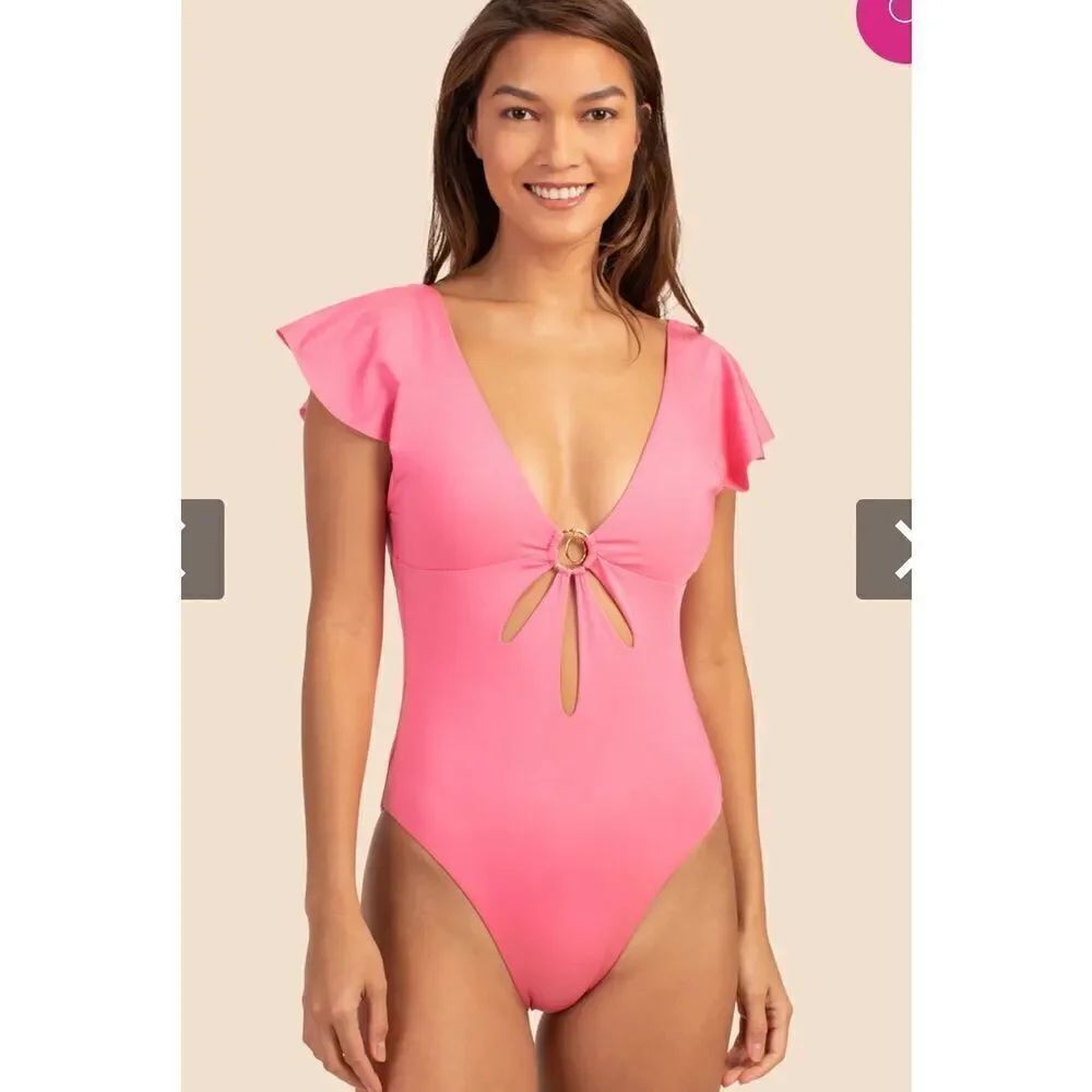 Trina Turk MONACO SOLIDS FLUTTER MAILLOT GERANIUM PINK Size 6 New